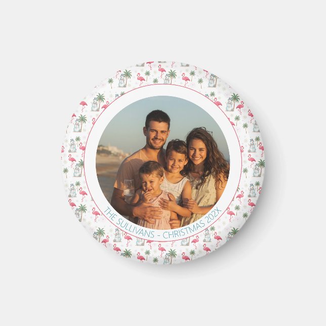Tropical Christmas Pink Flamingo Family Photo Magnet (Framsidan)