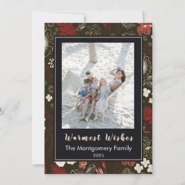 Tropical Christmas Red Hibiscus Palm Warm Wishes Julkort