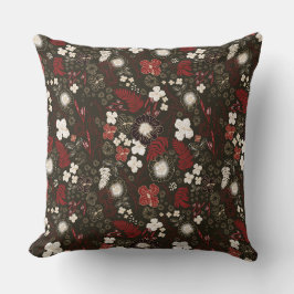 Tropical Christmas Red Sage Black Hibiscus Floral Kudde