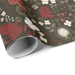 Tropical Christmas Red Sage Black Hibiscus Floral Presentpapper
