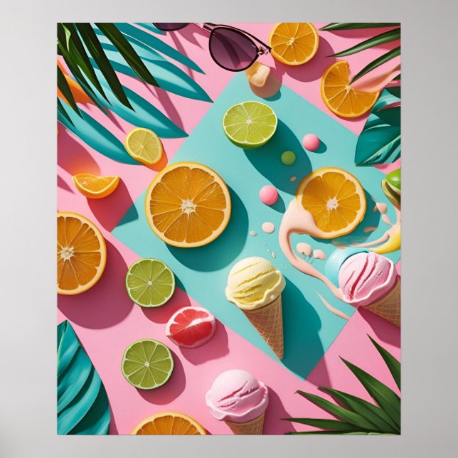 Tropical Citrus & Beach Aesthetic Wall Art Poster (Framsidan)