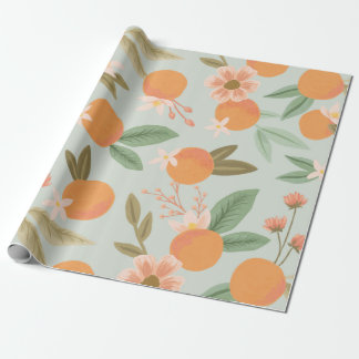 Tropical Citrus Blommigt Mint Grönt Presentpapper