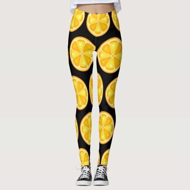 TROPICAL Citrus SOMMER FRUIT Orange Citons Slice Leggings (Framsida)
