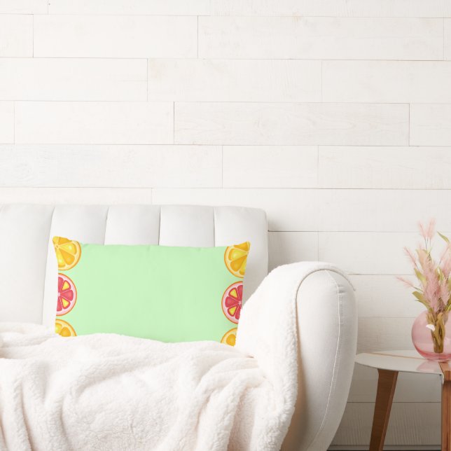 TROPICAL Citrus SOMMER FRUIT Orange Citons Slice Lumbarkudde (Soffa)