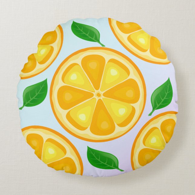 TROPICAL Citrus SOMMER FRUIT Orange Citons Slice Rund Kudde (Framsidan)