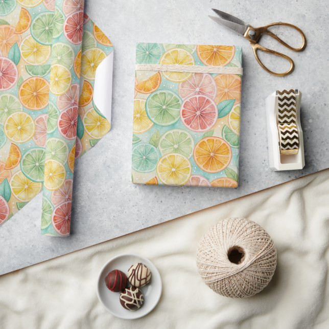 Tropical Citrus Watercolor Gift Wrap Presentpapper (Hantverk)