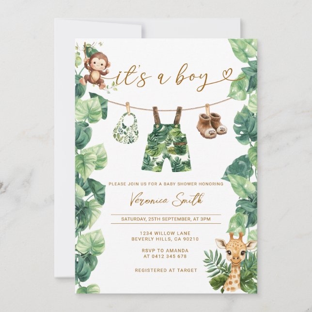 Tropical clothesline Boy Baby Shower Inbjudningar (Framsida)