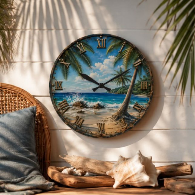 Tropical Coastal Ocean palm Tree Beach Stor Klocka (Skapare uppladdad)