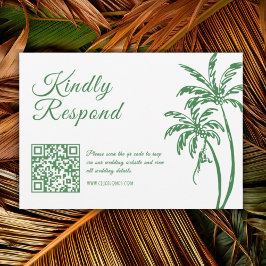Tropical Coastal Retro Beach Green Wedding QR Code OSA Kort