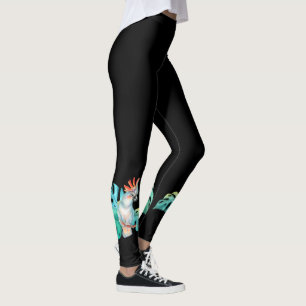Tropical Cockatoo Parrot Black Leggings