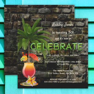 Tropical Cocktail Party Neon Vuxen Birthday Inbjudningar