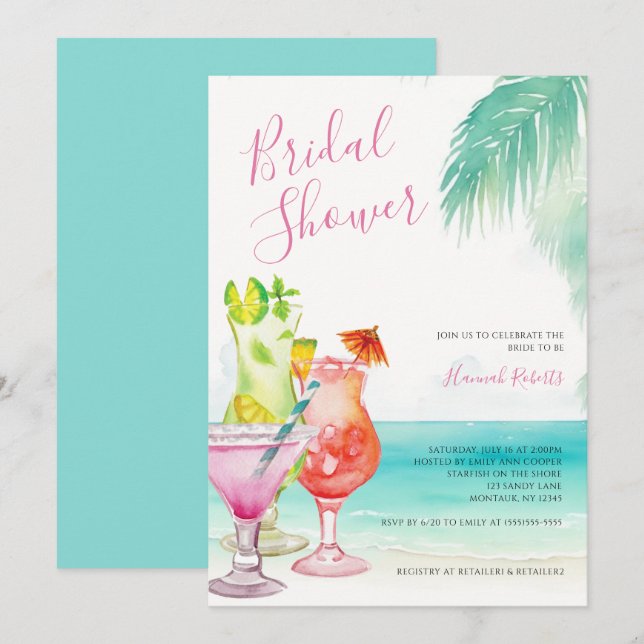 Tropical Cocktails Beach Möhippa Inbjudningar (Fram/baksida)
