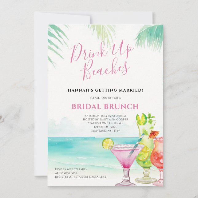 Tropical Cocktails Möhippa Brunch Inbjudningar (Framsida)