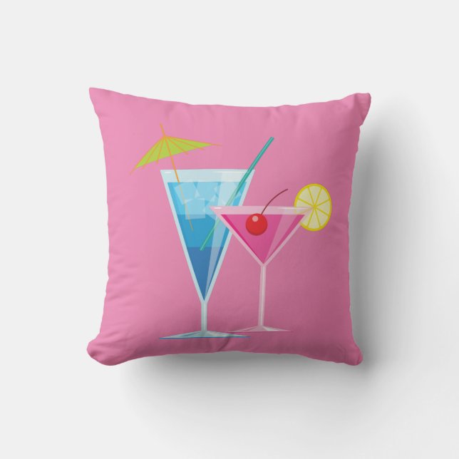Tropical Cocktails Summer Pillow på Rosa Kudde (Framsida)