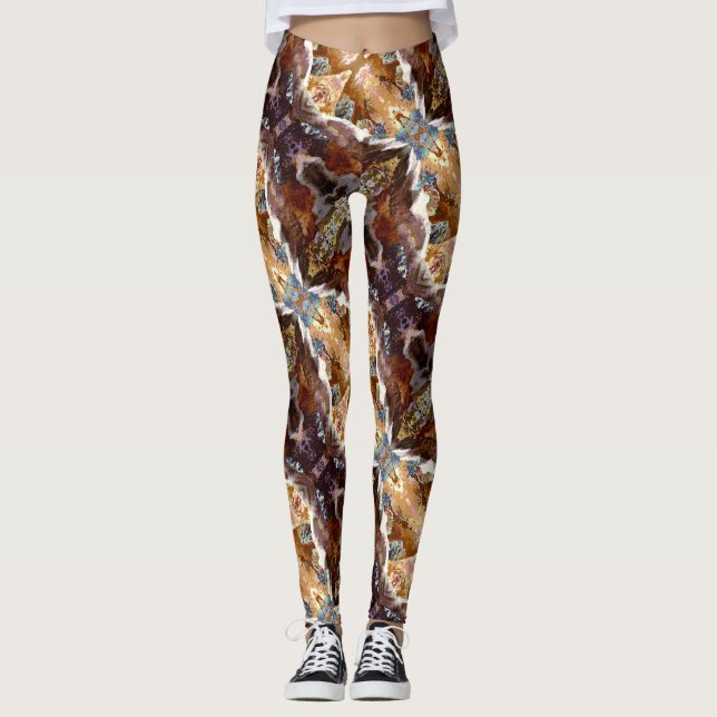 Tropical Coral Ocean Pattern Brown Leggings (Framsida)