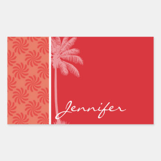 Tropical Coral & Red Swirl Rektangulärt Klistermärke