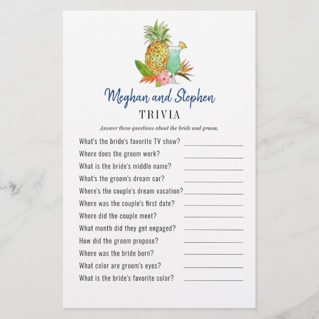 Tropical Couples Shower Trivia-spel (Framsida)