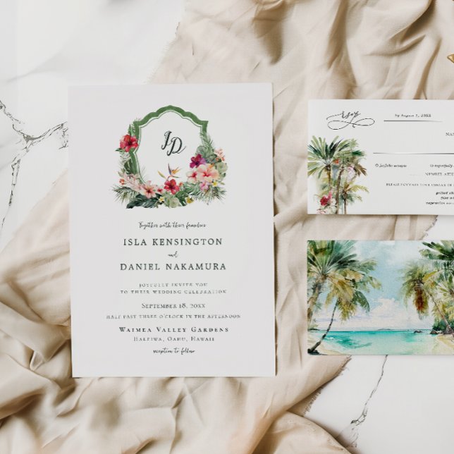 Tropical Crest Hibiscus Hawaii Destination Wedding Inbjudningar (Skapare uppladdad)