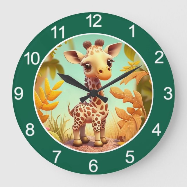 Tropical Cute Baby Giraffe Cartoon-37560 Stor Klocka (Framsida)