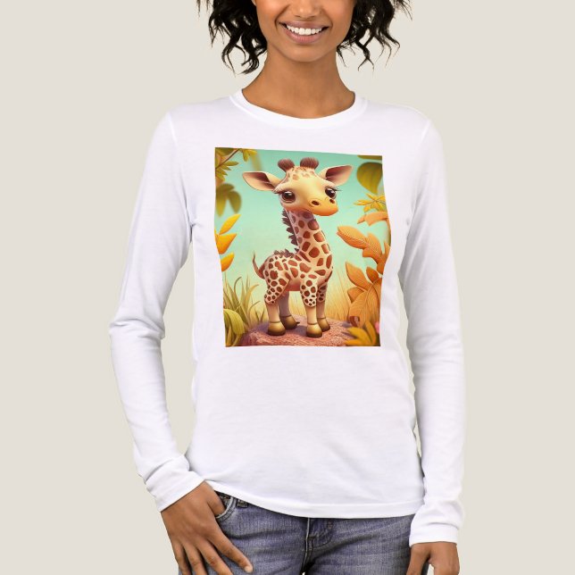 Tropical Cute Baby Giraffe Cartoon-37560 T Shirt (Framsida)