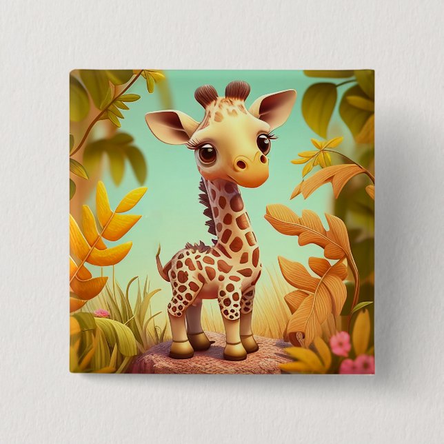 Tropical Cute Baby Giraffe Tecknad Knapp (Framsida)