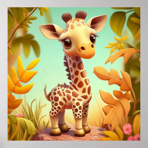 Tropical Cute Baby Giraffe Tecknad Poster