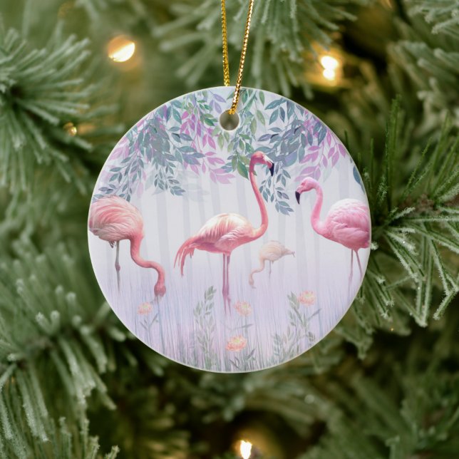 Tropical Cute Family Rosa Flamingos Julgransprydnad Keramik (Träd)