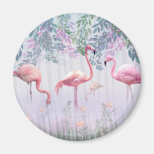 Tropical Cute Family Rosa Flamingos Magnet