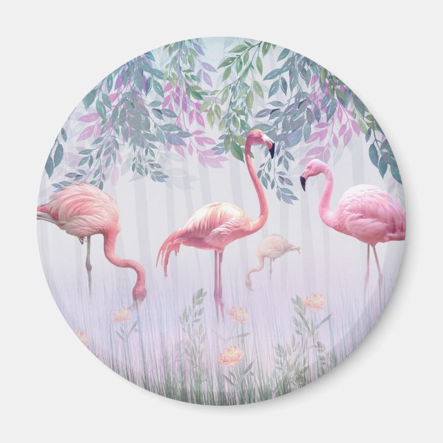 Tropical Cute Family Rosa Flamingos Magnet (Framsidan)