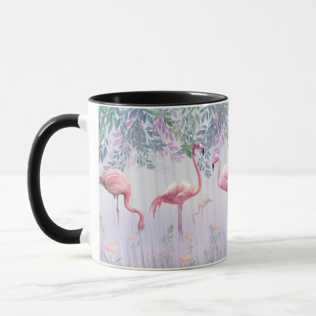 Tropical Cute Family Rosa Flamingos Mugg (Vänster)