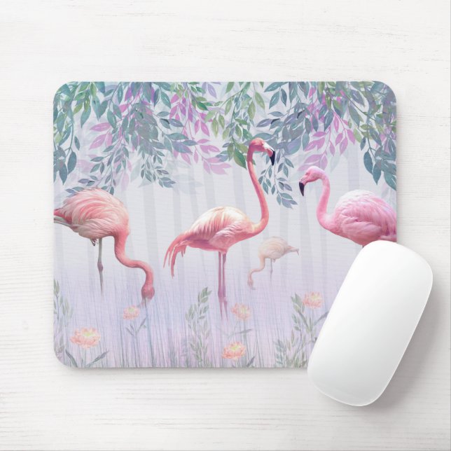 Tropical Cute Family Rosa Flamingos Musmatta (Med mus)
