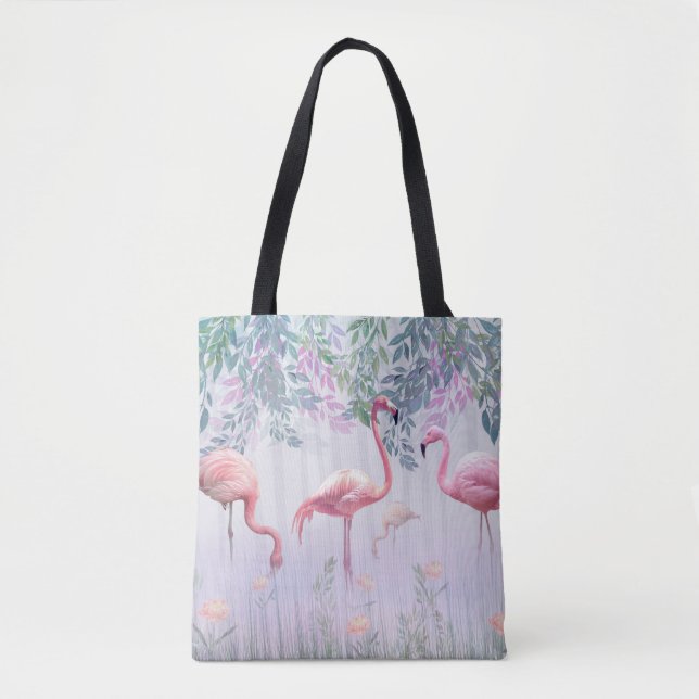Tropical Cute Family Rosa Flamingos Tygkasse (Framsida)