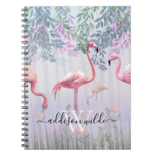Tropical Cute Family Rosa Flamingos Watercolor.   Anteckningsbok