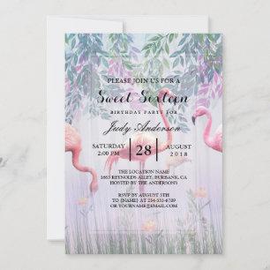 Tropical Cute Family Rosa Flamingos Watercolor. Inbjudningar