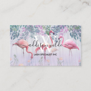 Tropical Cute Family Rosa Flamingos Watercolor. Visitkort