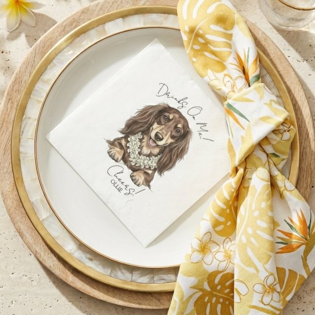 Tropical Dachshund Wedding Drinks On Me Pappersservett (Tropical Dachshund Wedding Drinks On Me Napkins)