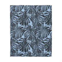 Tropical Dark Blue Black Jungle Leaves