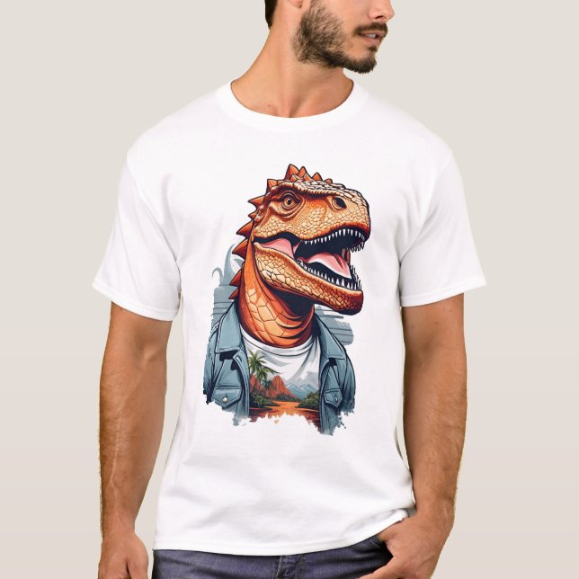 Tropical Dinosaur Rawr AI Art T Shirt (Framsida)