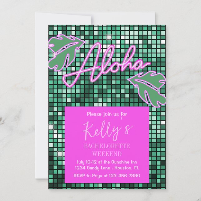 Tropical Disco Bachelorette Helg Neon Inbjudningar (Framsida)