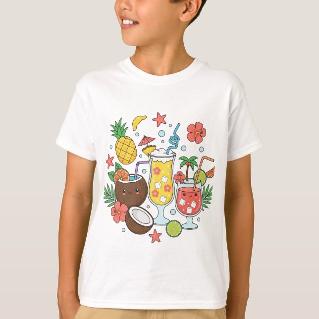 Tropical Drinks – Cute Summer Cocktail Boy T-Shirt (Framsida)