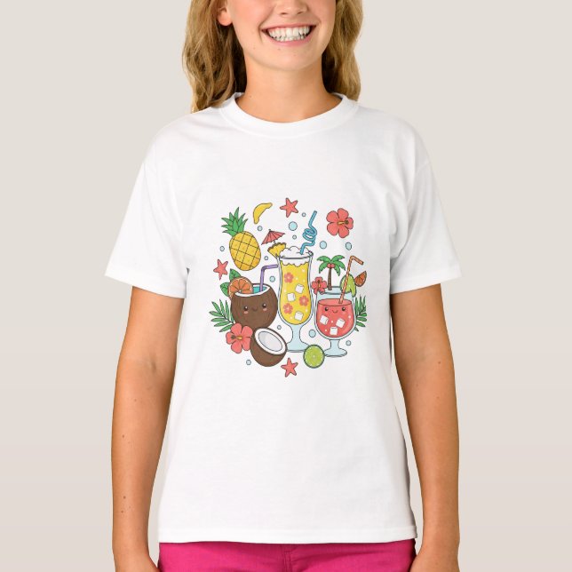 Tropical Drinks Cute Summer Cocktail Girl T-Shirt (Framsida)