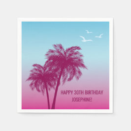 Tropical Dusk With Pink Palm Trees Happy Birthday Pappersservett