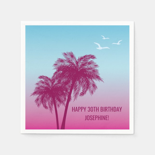 Tropical Dusk With Pink Palm Trees Happy Birthday Pappersservett (Framsidan)