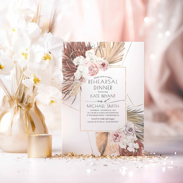 Tropical Earthy Jungle Foliage Rehearsal Middag Inbjudningar (Boho Rehearsal Dinner Invitations)