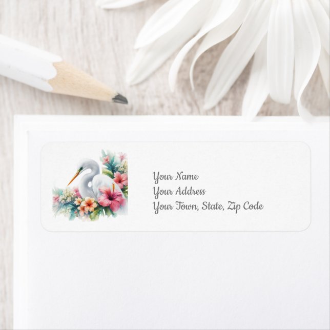 Tropical Egret Bird Island Beach Coastal Returadress Etikett (Insitu)