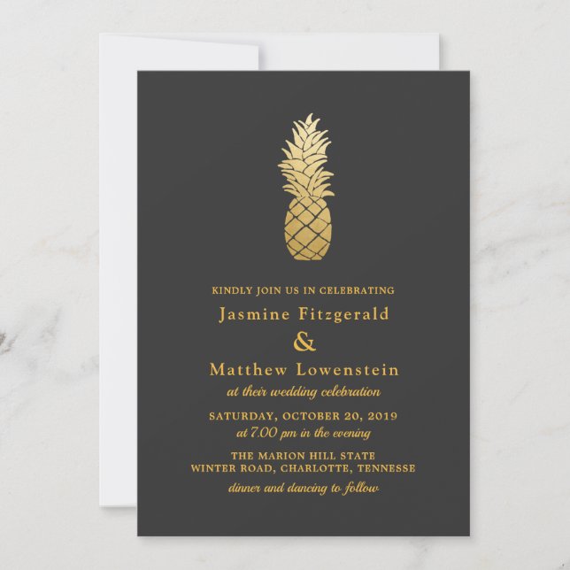 Tropical Elegance | Ananas Bröllop Inbjudningar (Framsida)
