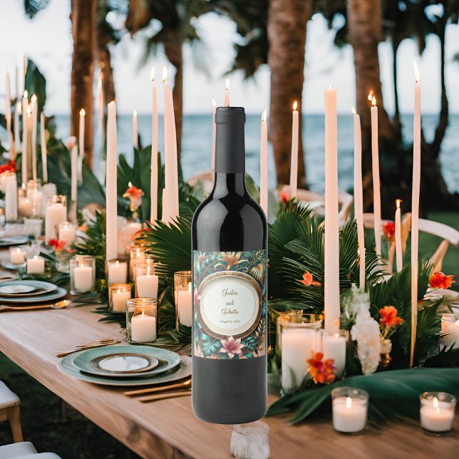 Tropical Elegance Round Ram Vinflaska Etikett (Skapare uppladdad)