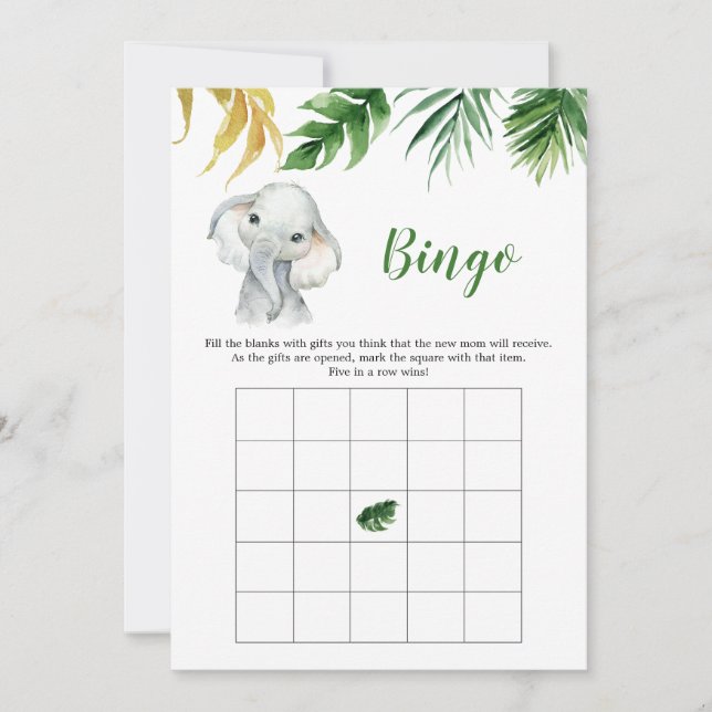 Tropical Elephant Boy Baby Shower Bingo Game Inbjudningar (Framsida)