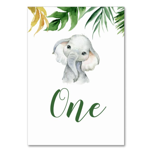 Tropical Elephant Boy Baby Shower Bordsnummer (Framsidan)