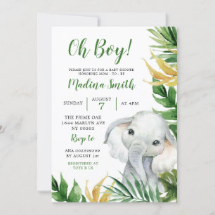Tropical Elephant Boy Baby Shower-inbjudan Inbjudningar